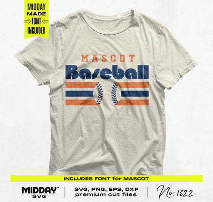 T-shirt featuring a customizable baseball design with 'Mascot Baseball' text, ideal for team gear and DIY projects.