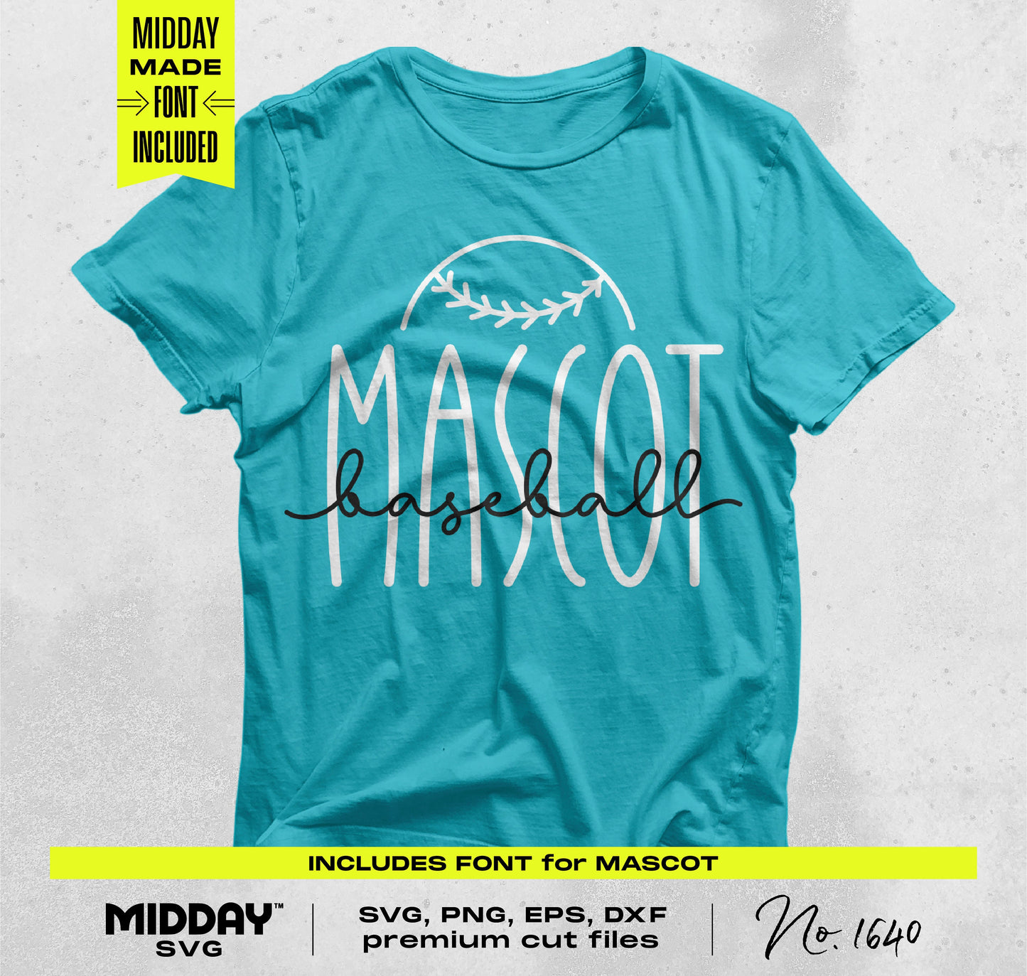 Teal t-shirt displaying 'Baseball Mascot' design from Baseball SVG PNG Bundle V5 with customizable digital download templates.