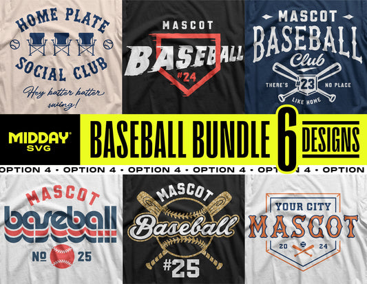 Baseball SVG PNG Bundle V4 featuring six team logo designs for DIY projects and merchandise customization.