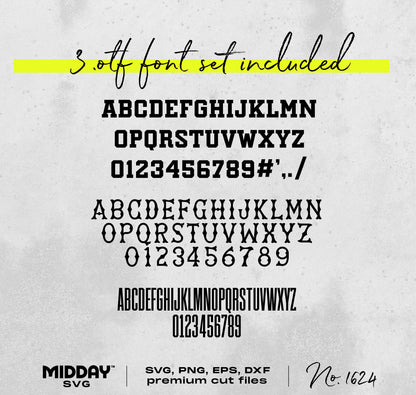 Three versatile font set including SVG, PNG, EPS, DXF cut files by Midday SVG; perfect for crafting and DIY projects.