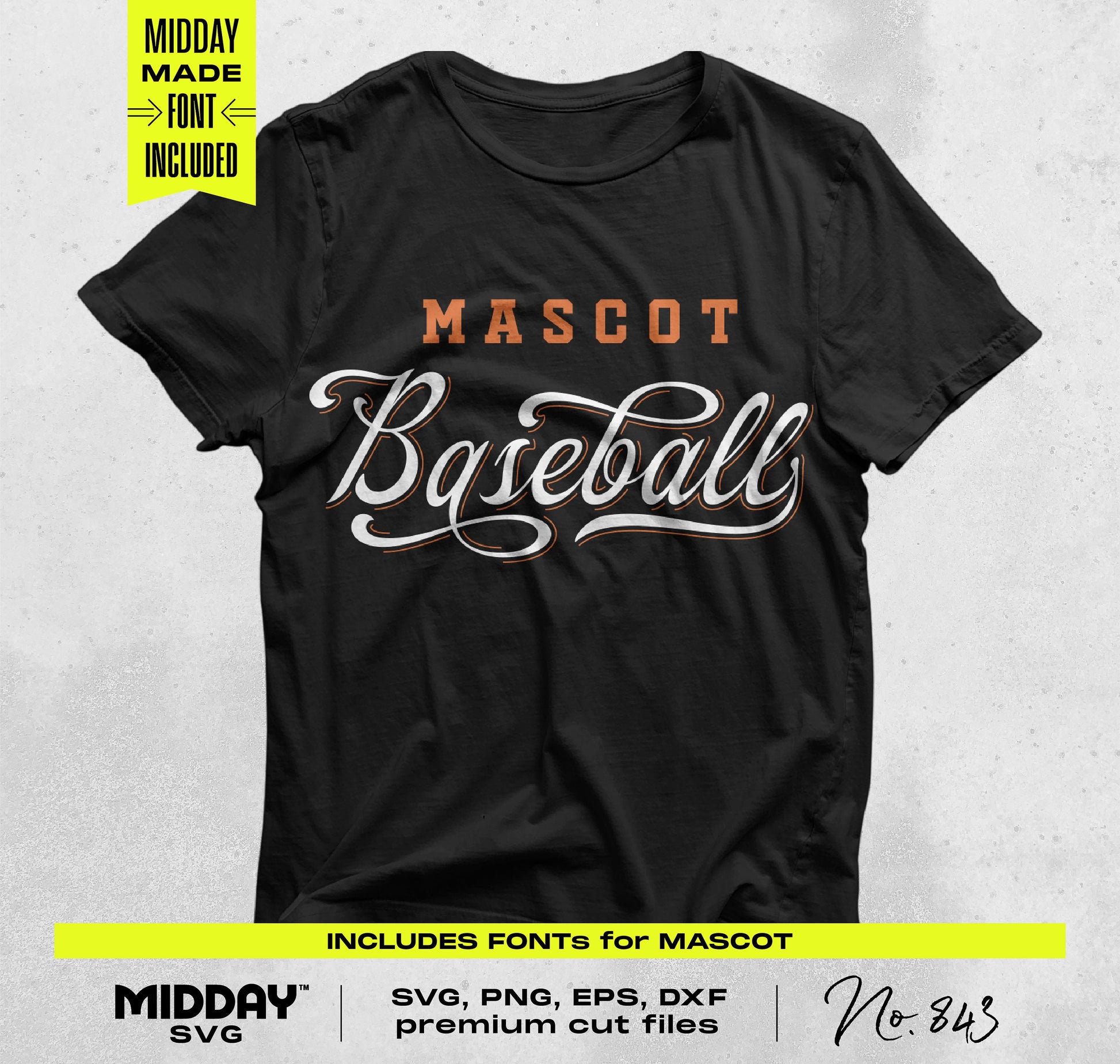 Black t-shirt featuring bold 'Mascot Baseball' design, part of the Bold Baseball Template SVG Bundle V10 for DIY crafts.