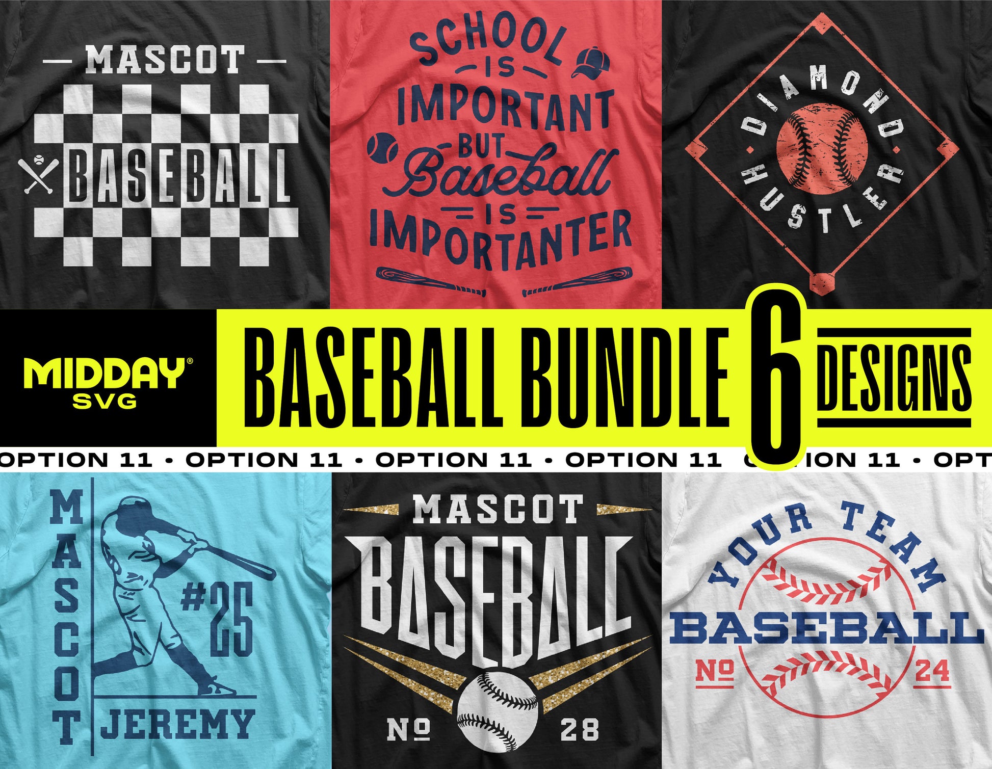 Baseball SVG PNG Bundle V11 with 6 team designs for DIY projects and custom merchandise.