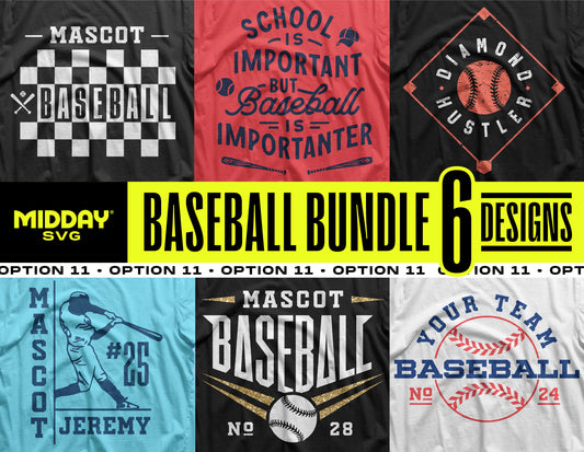Baseball SVG PNG Bundle V11 with 6 team designs for DIY projects and custom merchandise.