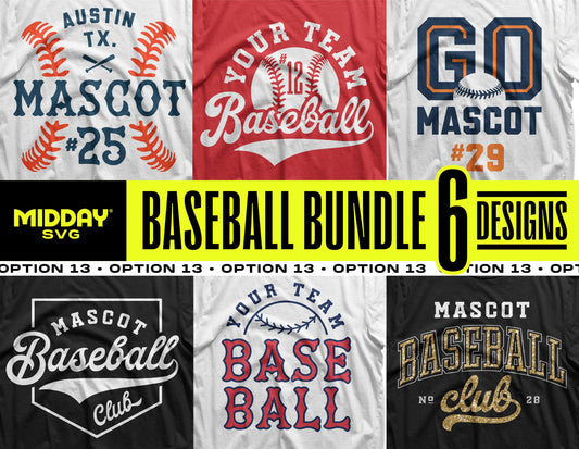 Baseball SVG PNG bundle featuring six customizable team logos for DIY projects and merchandise.