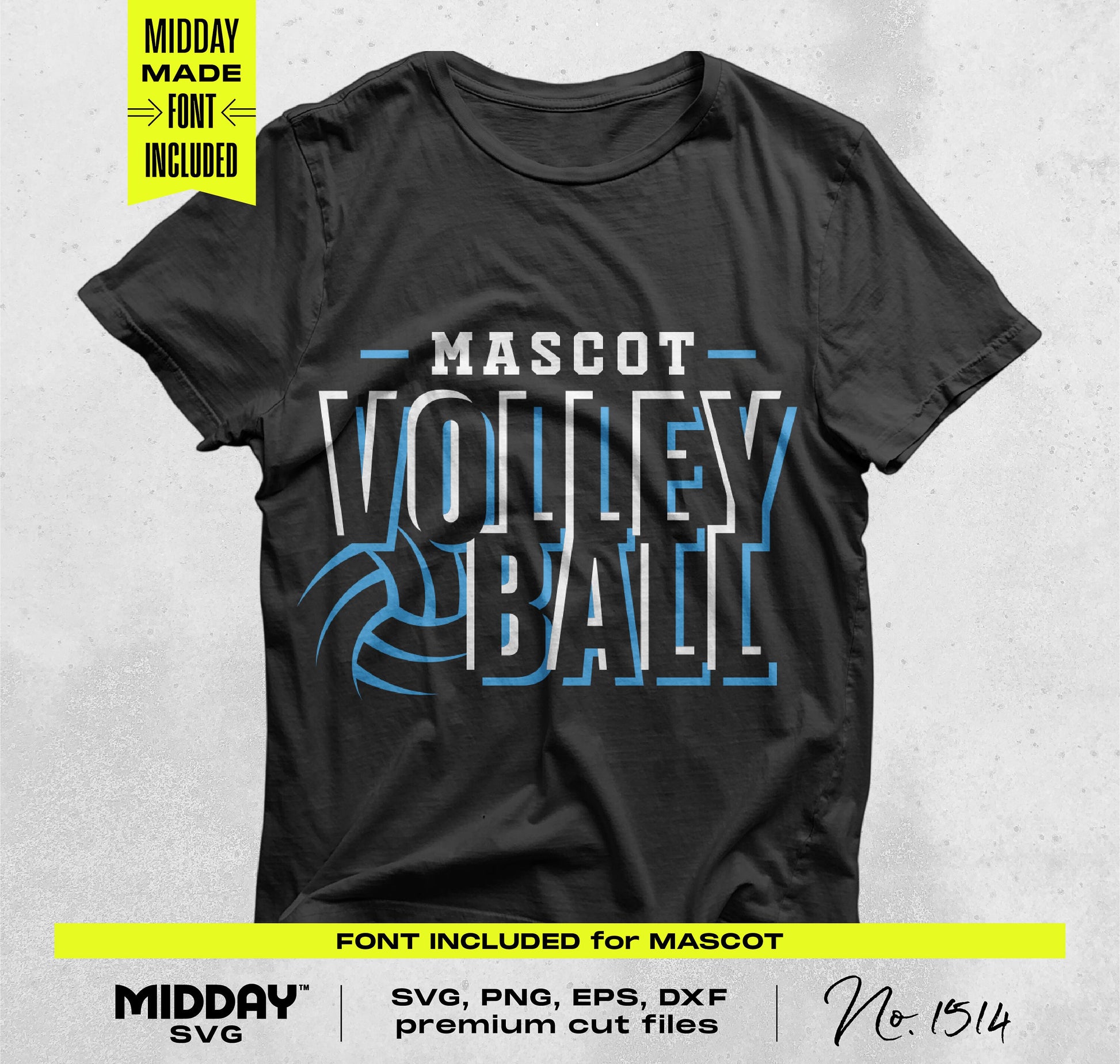 Volleyball team shirt design with custom mascot font, available as SVG, PNG, DXF, EPS files for Cricut and Silhouette DIY projects.