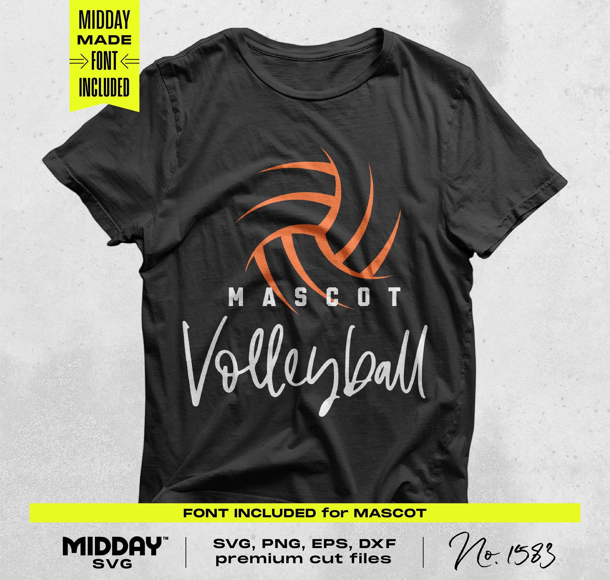 Black t-shirt with volleyball design, orange and white text. Includes font and SVG, PNG, EPS, DXF cut files, perfect for Cricut and Silhouette.
