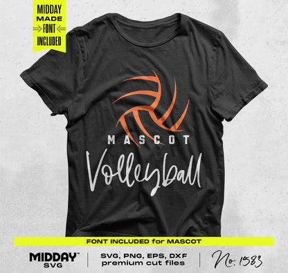 Black t-shirt with volleyball design, orange and white text. Includes font and SVG, PNG, EPS, DXF cut files, perfect for Cricut and Silhouette.