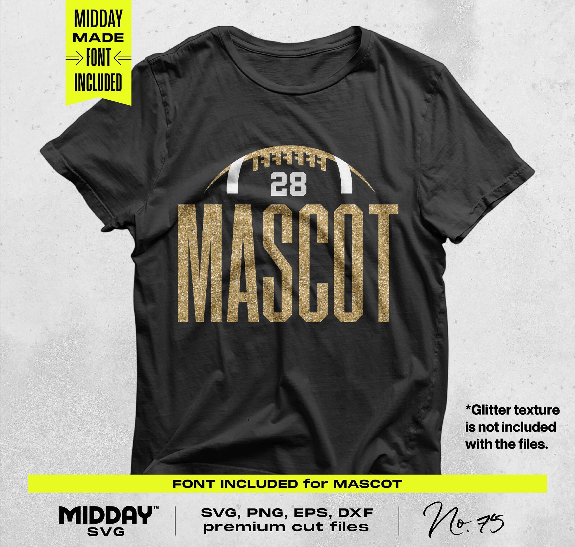 Football SVG PNG bundle shirt with customizable mascot and number design for personalized team apparel, game day gear.