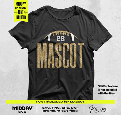 Football SVG PNG bundle shirt with customizable mascot and number design for personalized team apparel, game day gear.