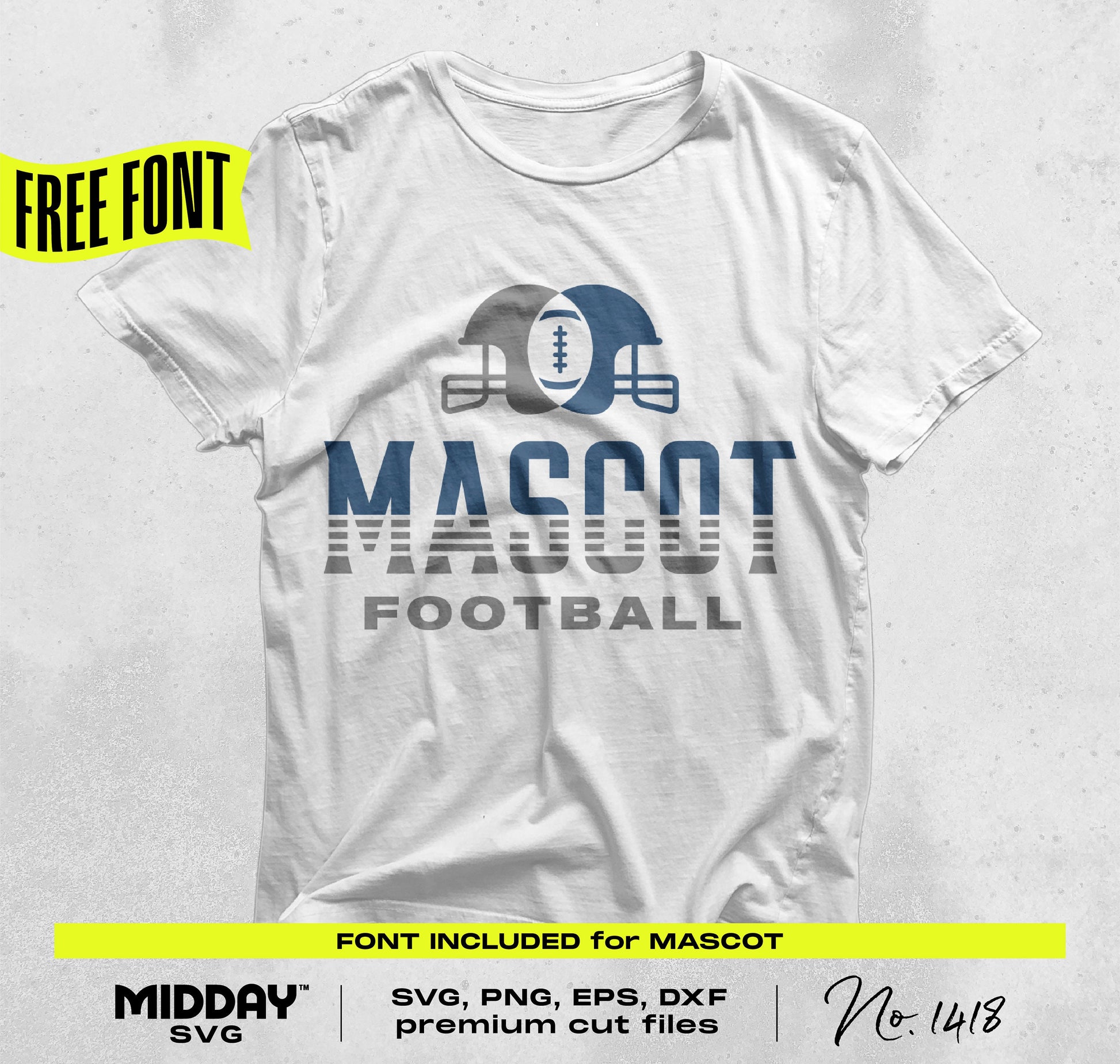 Football SVG PNG bundle showing a white shirt design with helmet graphic and 'Mascot Football' text, ideal for custom team apparel.