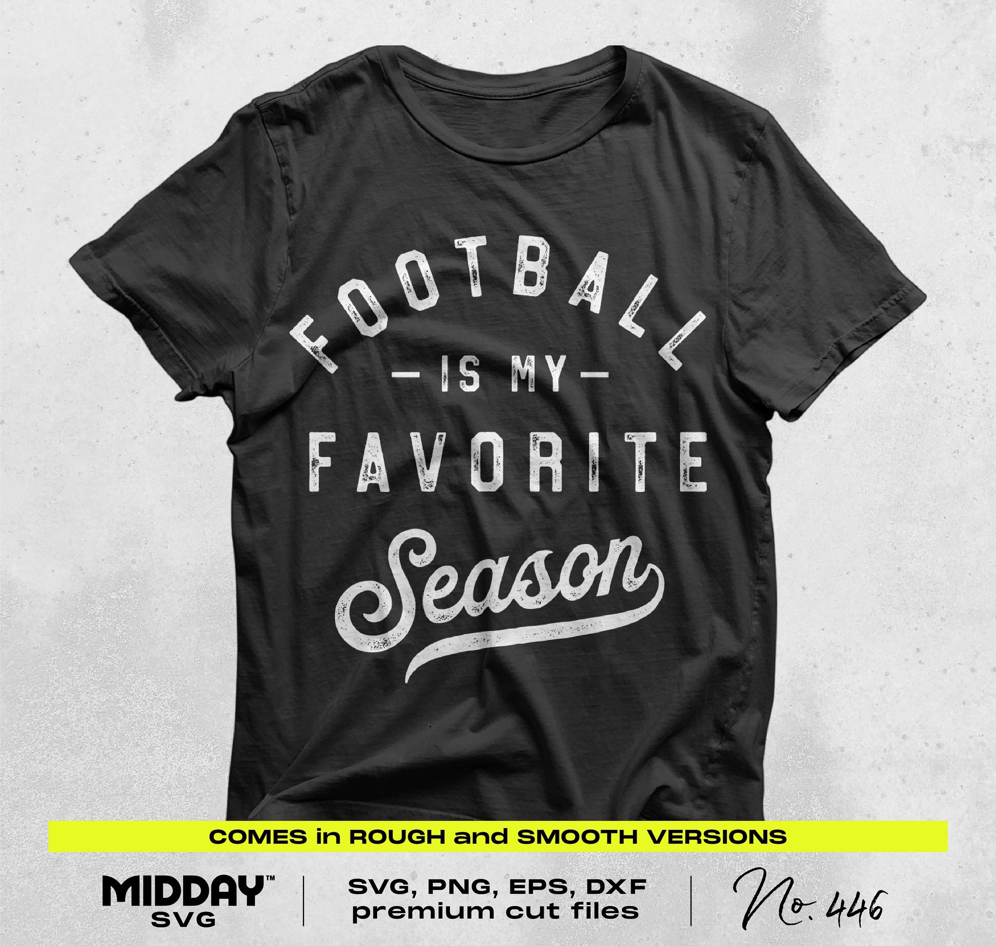 Black t-shirt displaying 'Football is my Favorite Season' design, part of Football SVG PNG Bundle V7 for crafting projects.