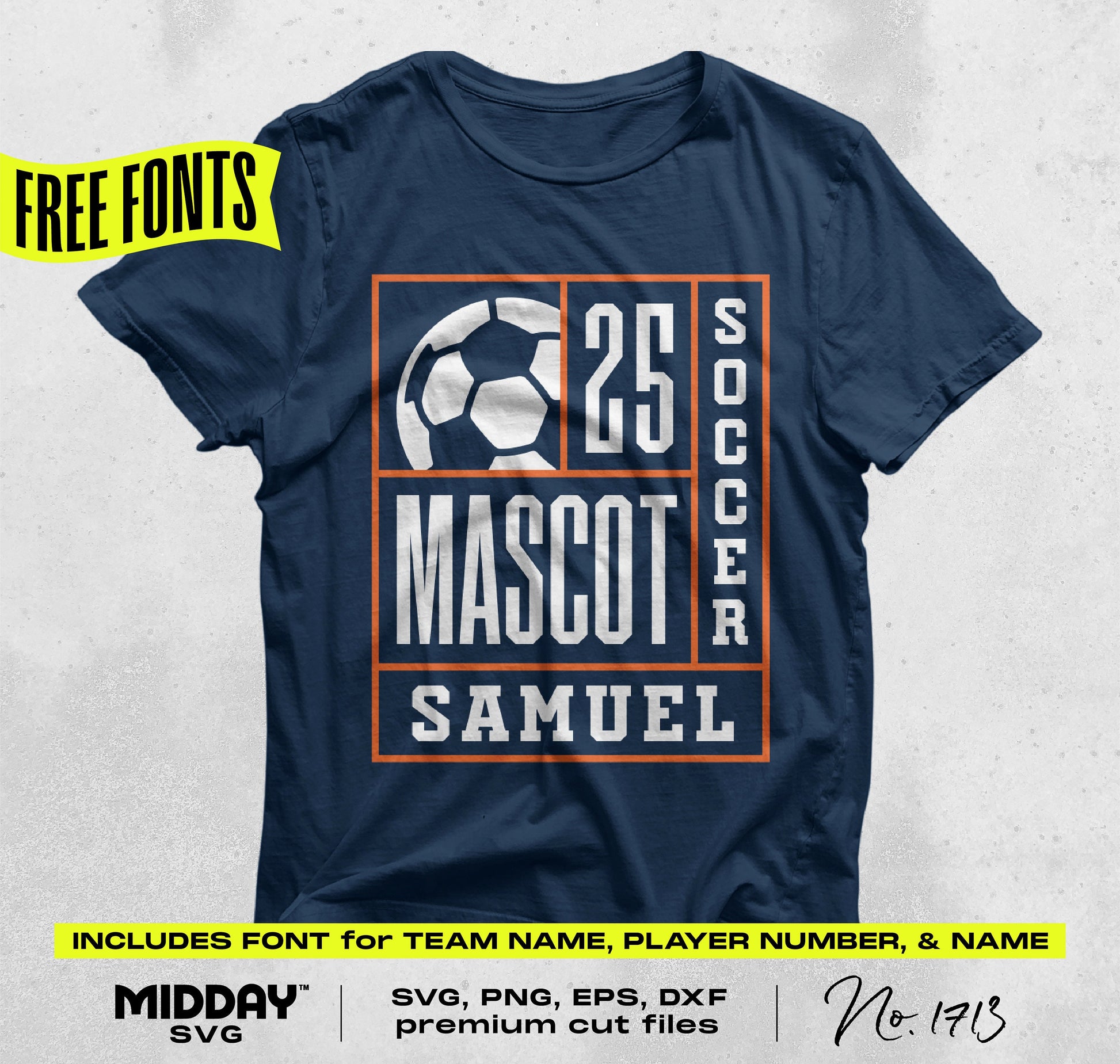 DIY Soccer Team Shirt Design with Mascot and Player Name Template, Includes Fonts, SVG PNG Cut Files for Cricut and Silhouette