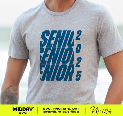 Gray t-shirt featuring bold Senior 2025 graphic, perfect for personalized graduation apparel and accessories.
