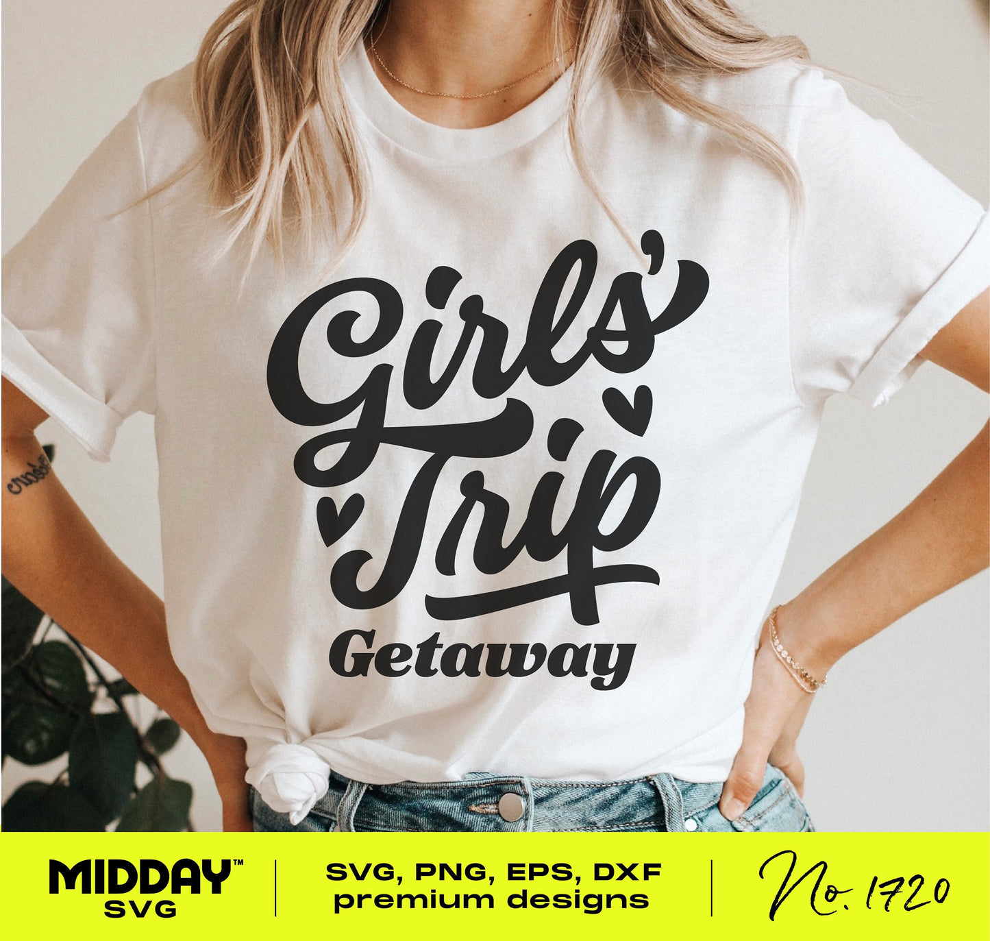 Girls' Trip Getaway t-shirt design featuring stylish lettering, ideal for vacation apparel, perfect for customizing with SVG or PNG formats.