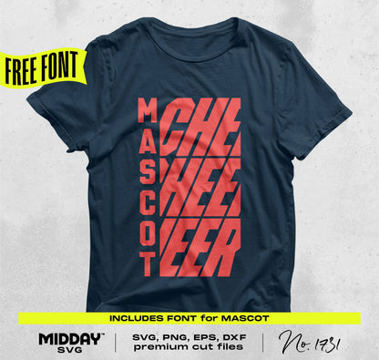 Bold cheerleader t-shirt with stacked words design in red typography, perfect for cheer squad crafts and energy-filled projects.