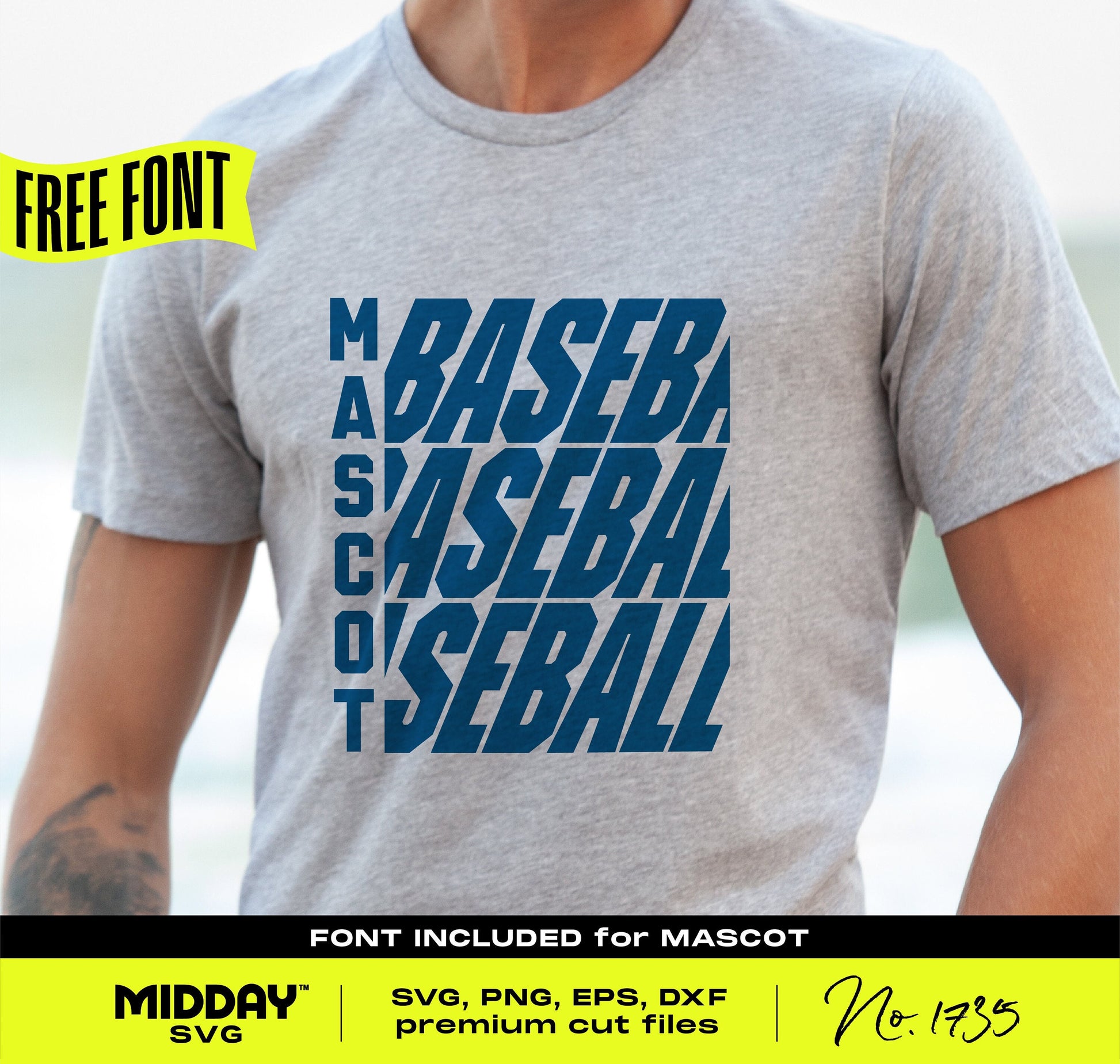 DIY Customizable Baseball Team Template SVG & PNG with Free Font for Mascot on Gray T-Shirt.