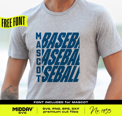 DIY Customizable Baseball Team Template SVG & PNG with Free Font for Mascot on Gray T-Shirt.