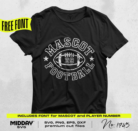 Retro football team shirt design with mascot logo, player number; SVG, PNG, EPS, DXF cut files, sublimation template, digital download.