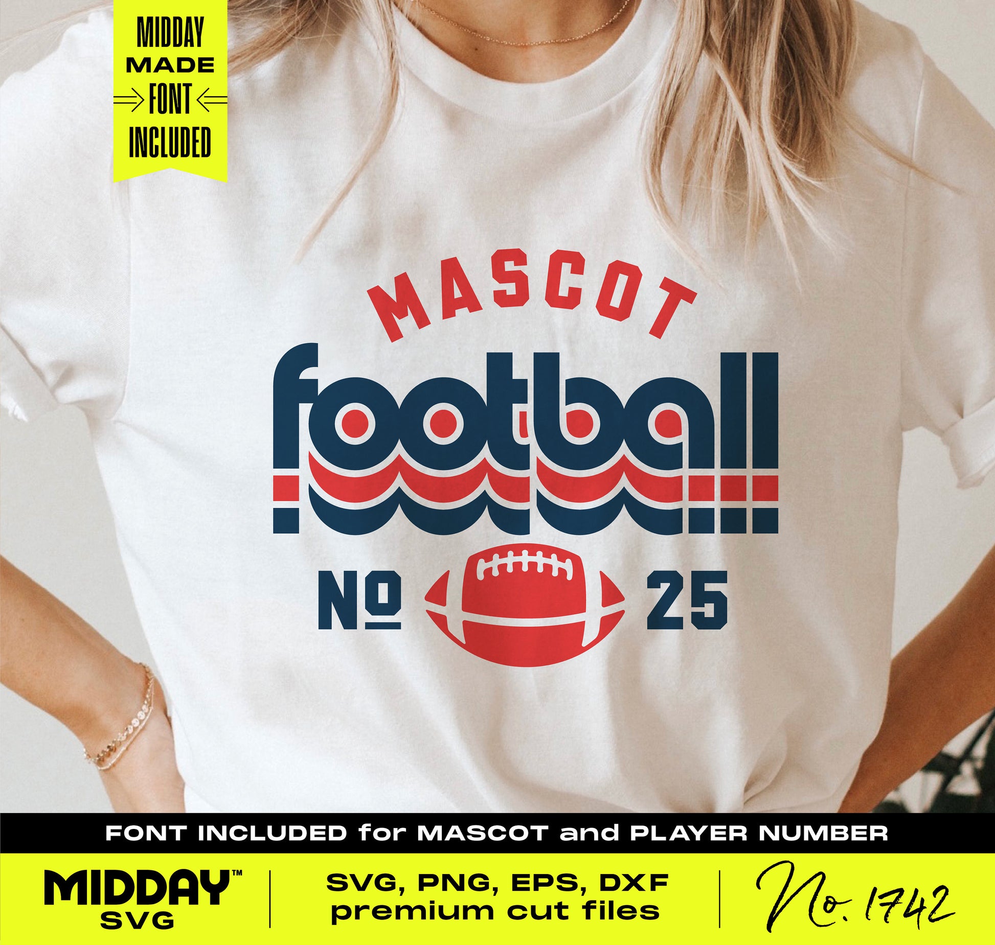Football t-shirt design with custom mascot and player number, featuring SVG cut file bundle for personalized apparel.