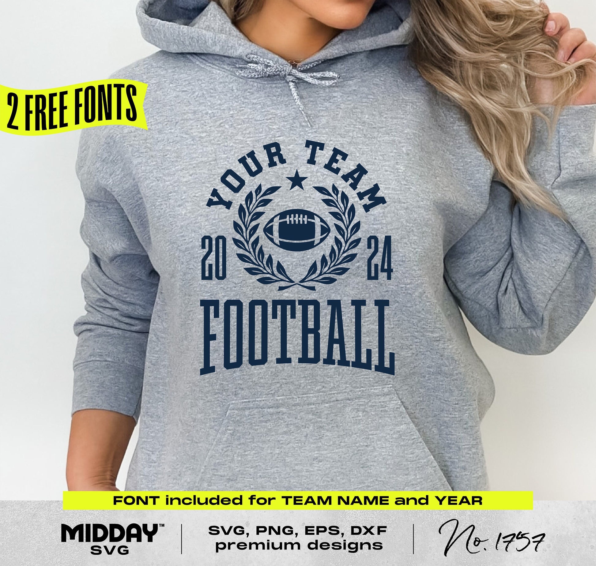 Gray hoodie with customizable collegiate football team design, perfect for crafting personalized team shirts using SVG and PNG files.