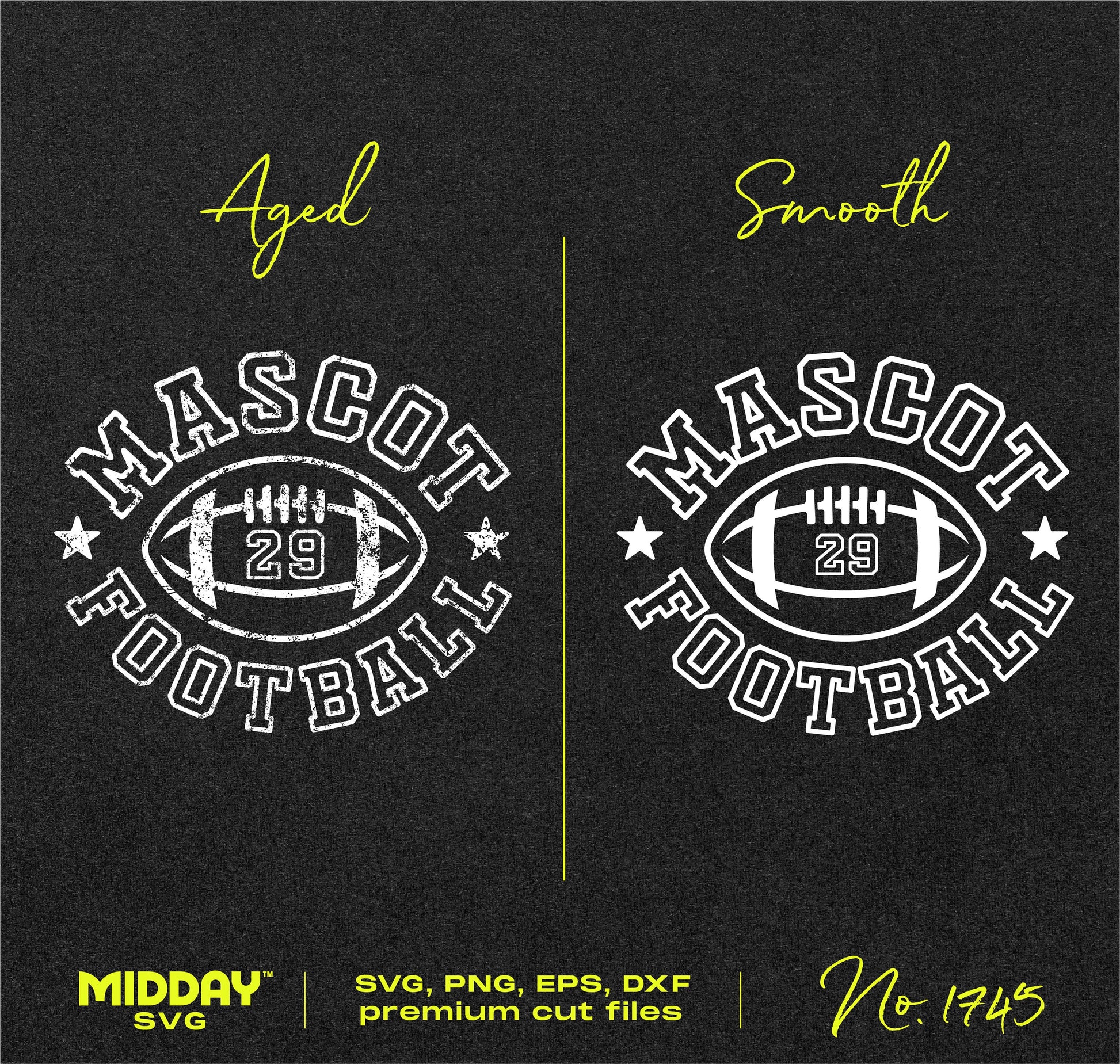 Rustic football team logo SVG/PNG design with aged and smooth styles for custom shirts and templates.