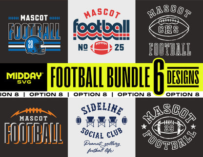 Football SVG PNG bundle with 6 team designs for shirts and apparel customization.
