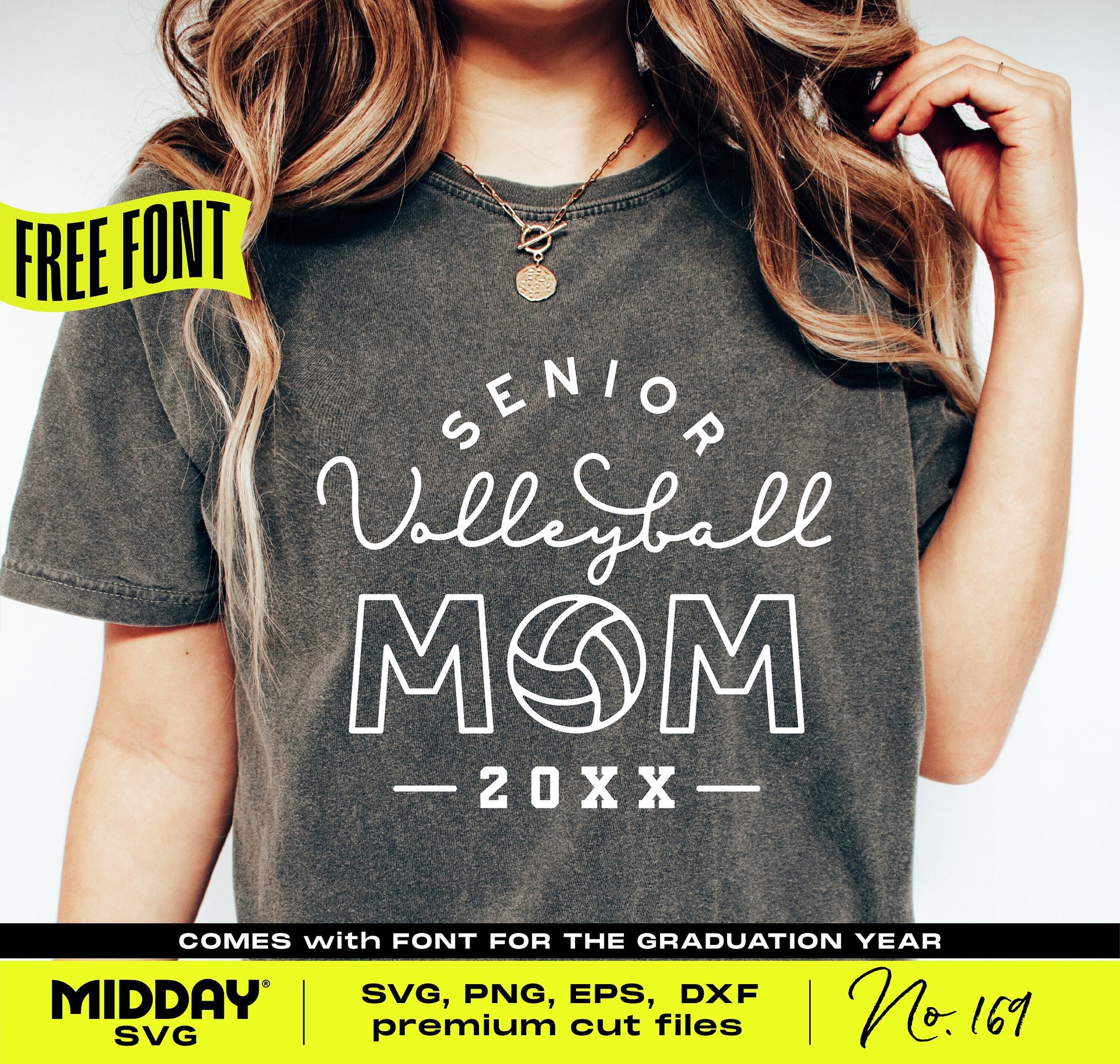 Senior Volleyball Mom shirt design for Cricut and Silhouette, featuring text and volleyball graphic. Includes SVG, PNG, EPS, DXF files.