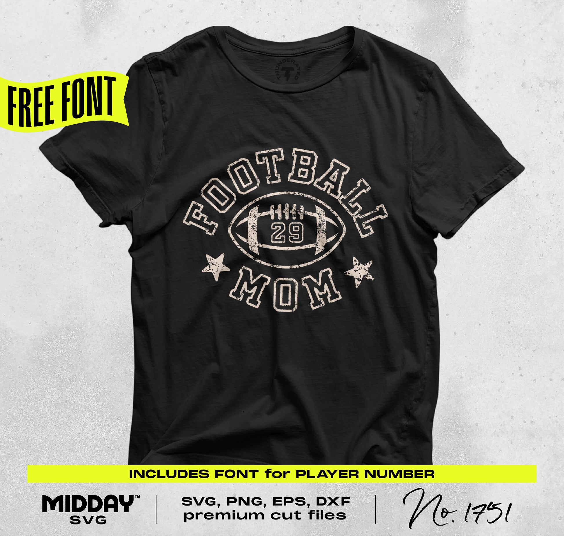 Football Mom shirt design with retro style, player number, and free font inclusion for Cricut SVG, PNG digital download.