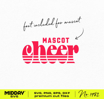 Retro style cheer team template with font for DIY cheerleading shirt design, including SVG, PNG, EPS, DXF files.