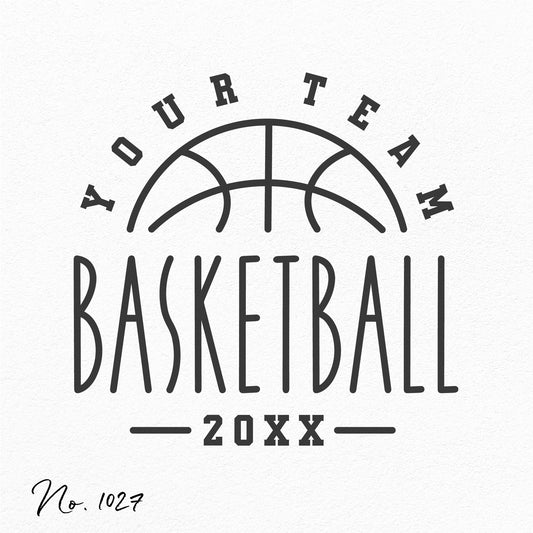 Basketball team shirt design template in SVG, PNG, DXF, EPS formats, featuring customizable team name and year, product number 1027.